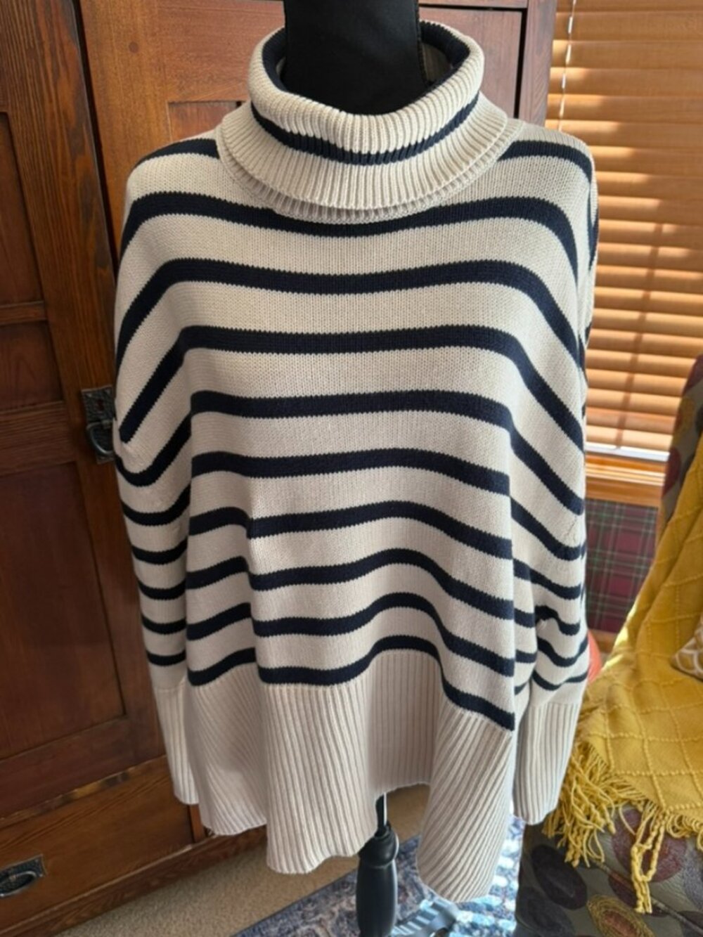 GAP Cream and Navy Striped Cotton Sweater